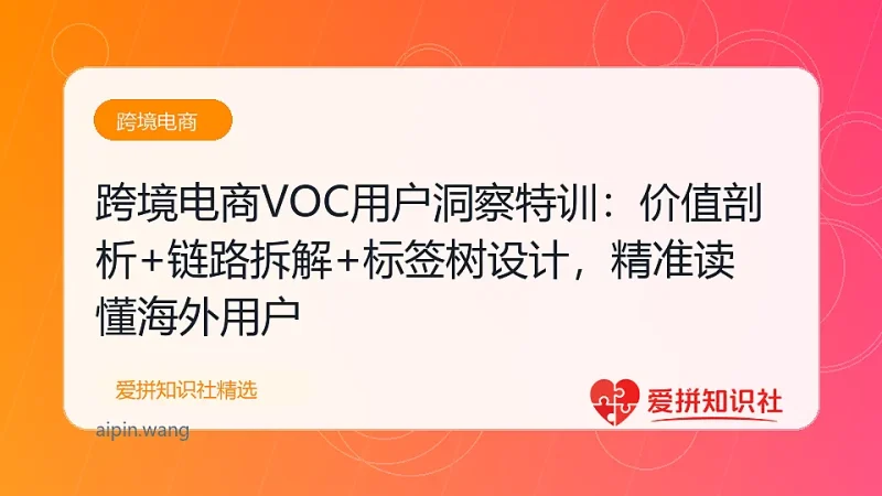 跨境电商VOC用户洞察特训：价值剖析+链路拆解+标签树设计，精准读懂海外用户-爱拼知识社 - 互联网创业与虚拟资源分享