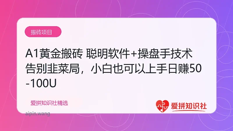 A1黄金搬砖 聪明软件+操盘手技术 告别韭菜局，小白也可以轻松上手日赚50-100U-爱拼知识社 - 互联网创业与虚拟资源分享