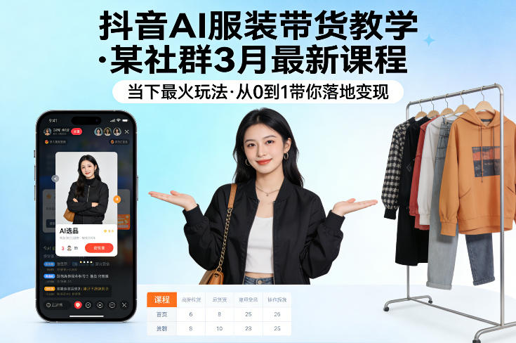 抖音AI服装带货教学，某社群3月最新课程，当下最火玩法，从0到1带你落地变现-爱拼知识社 - 互联网创业与虚拟资源分享