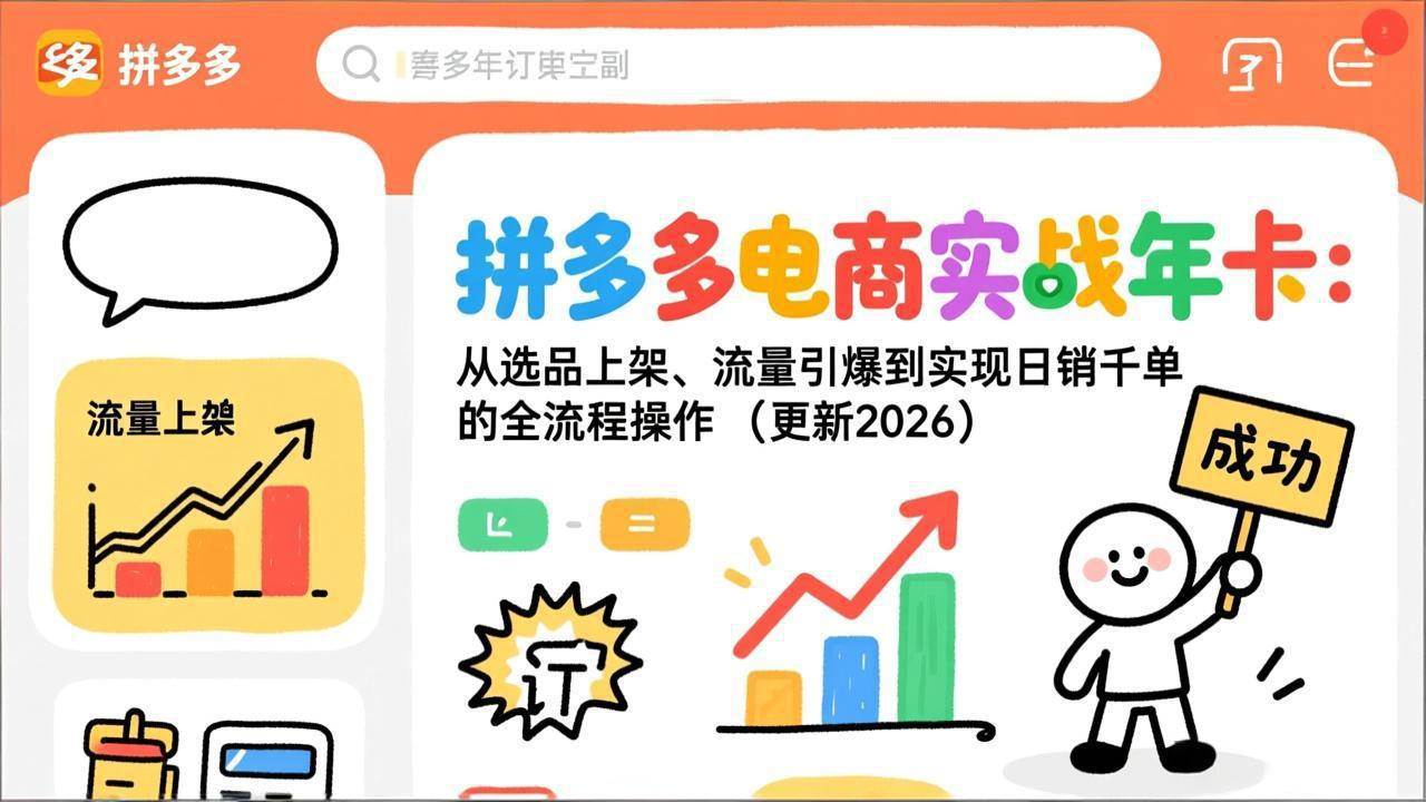（17823期）拼多多电商实战年卡：从选品上架、流量引爆到实现日销千单的全流程操作（更新2026年3月）-爱拼知识社 - 互联网创业与虚拟资源分享