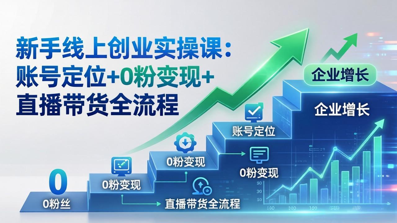 新手线上创业实操课：账号定位+0粉变现+直播带货全流程，企业用户增长一步到位-爱拼知识社 - 互联网创业与虚拟资源分享
